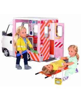 AMBULANCE Pour poupées de 46 cm. 26 accessoires dont certains à fon...