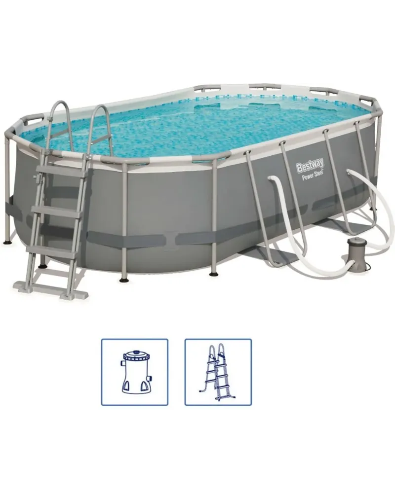 PISC.ARMAT.OVALE 427X250X100 POMPE 2006L  427 x 250 x 100 H cm. Pom...