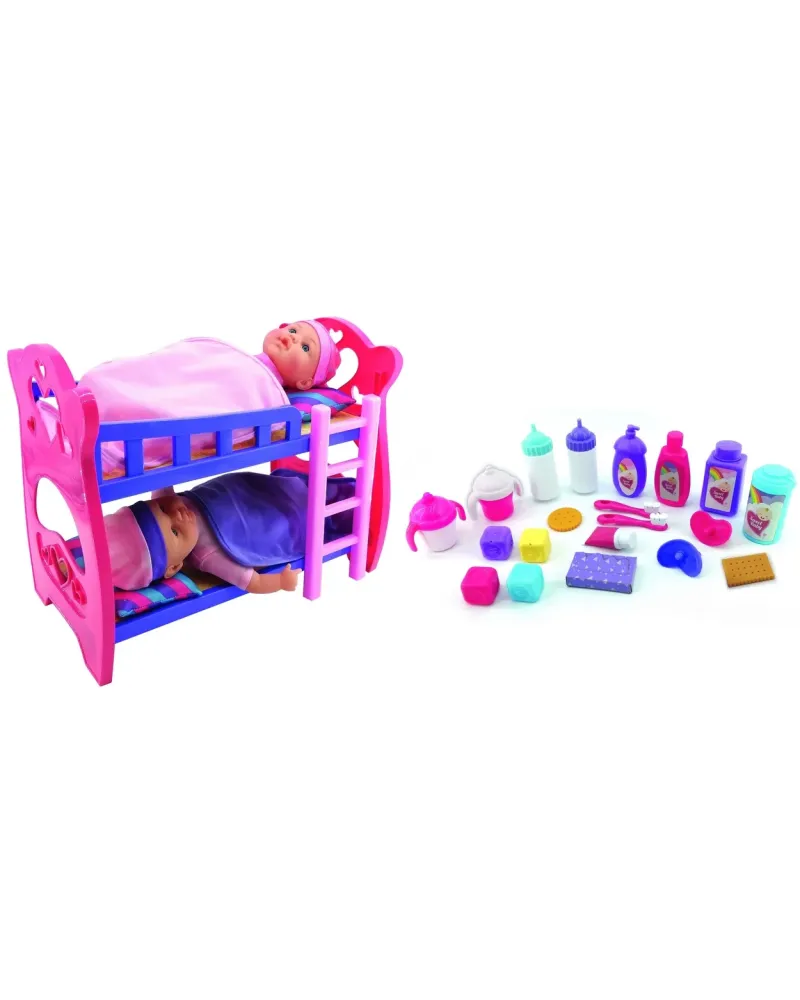 2 BEBE 31CM + LITS SUPERPOSES + 20 ACC.  2 bébés de 31 cm et 20 acc...
