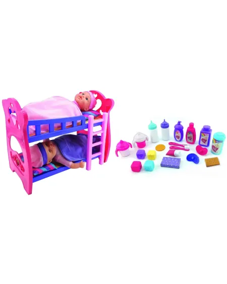 2 BEBE 31CM + LITS SUPERPOSES + 20 ACC.  2 bébés de 31 cm et 20 acc...