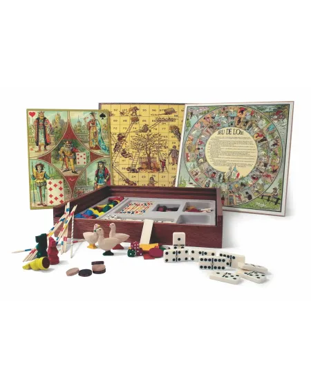 COFFRET DE JEUX TRADITION  Jeu des petits chevaux, oie, moulin, éch...
