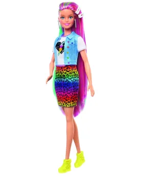 BARBIE LEOPARD RAINBOW HAIR Rends sa tenue plus cool avec les acces...
