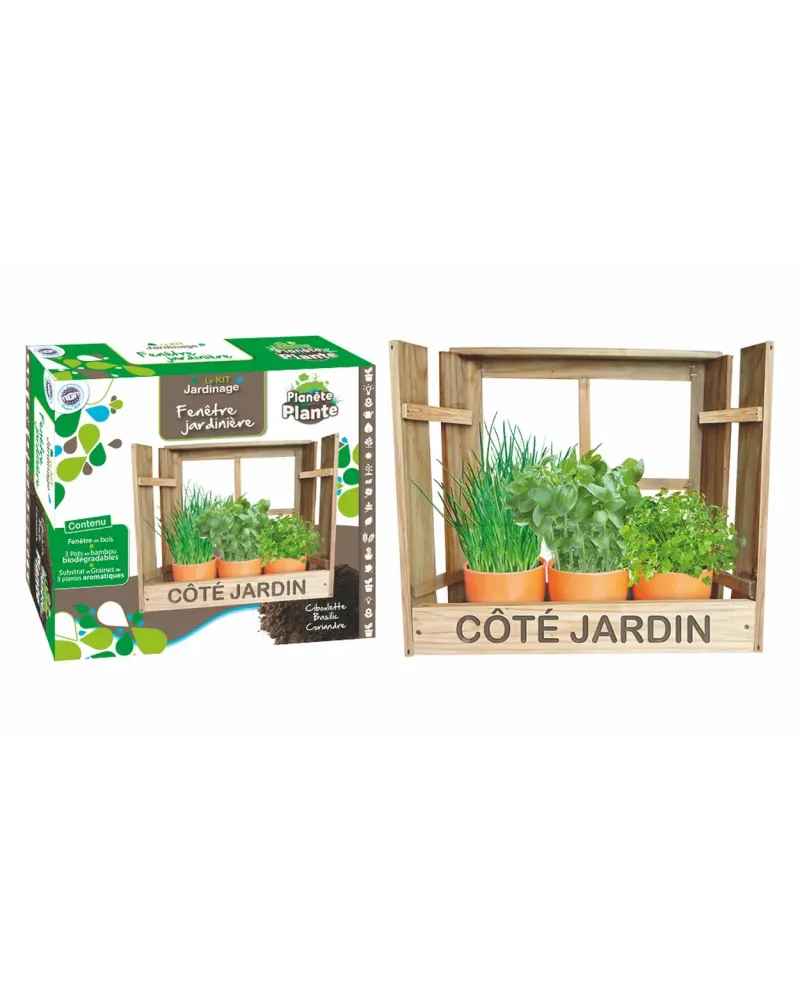 BOITE FENETRE JARDINIERE + 3 POTS  3 Pots en bambou biodégradables,...