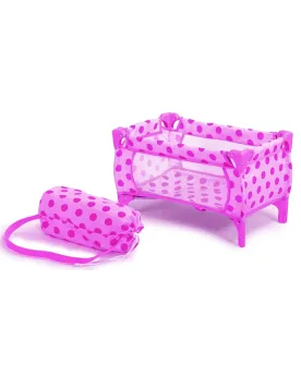 LIT DE VOYAGE 423 A POIS ROSE  54 x 32 cm. Sac de transport inclus....