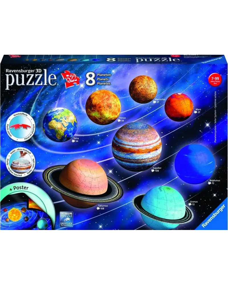 PUZZ. 3D SYSTÈME SOLAIRE 522 PCES  522 pièces pliables pour réalise...