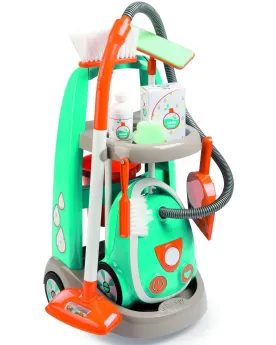 CHARIOT MENAGE + ASPIRATEUR  Avec 9 accessoires (brosse, ramassette...