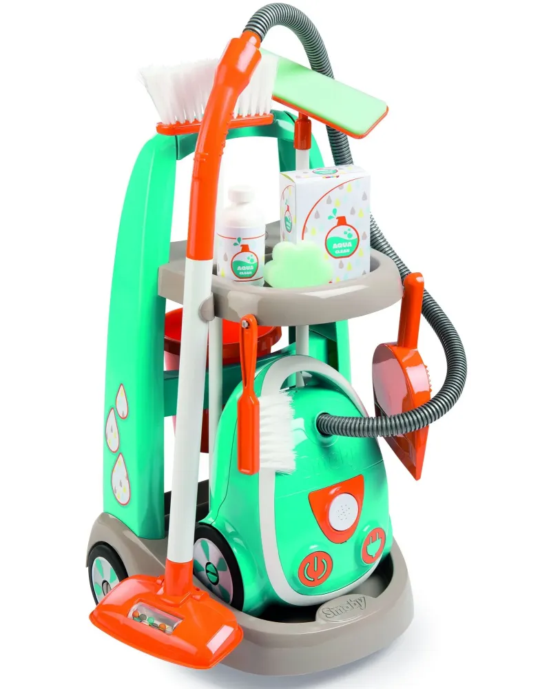CHARIOT MENAGE + ASPIRATEUR  Avec 9 accessoires (brosse, ramassette...