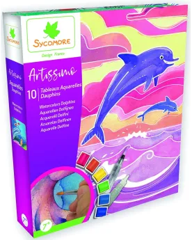 ARTISSIMO TABLEAUX AQUARELLES DAUPHINS  10 tableaux aquarelles à pe...