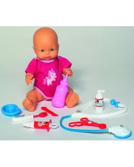 BEBE 40CM ACC. DOCTEUR BOIT ET FAIT PIPI  36 cm. Soigne bébé avec l...