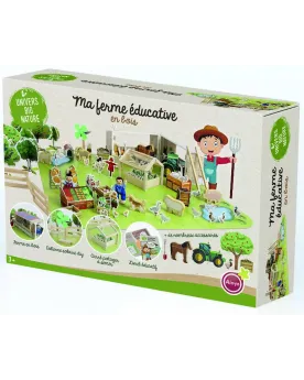 MA FERME EDUCATIVE BOIS 160 PCES  1 bâtiment, 1 serre, 1 tracteur, ...