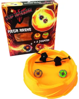 ARENE 30CM + 2 TOUPIES BATAILLEUSES LUM  Une arène de 30 cm et 2 to...