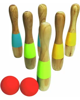 6 QUILLES BOIS 23CM + 2 BOULES 6 quilles en bois de 23 cm et 2 boul...