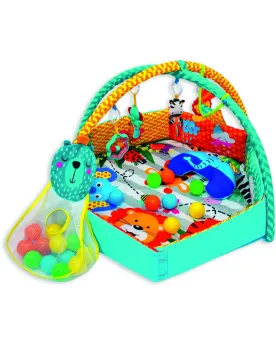 BO JUNGLE TAPIS D'EVEIL A BALLES  Avec 4 hochets à suspendre, 1 cou...
