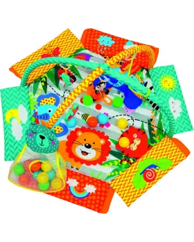 BO JUNGLE TAPIS D'EVEIL A BALLES  Avec 4 hochets à suspendre, 1 cou...