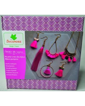 ATELIER BIJOUX POMPONS  Contient : chaîne, fermoirs, supports de bo...