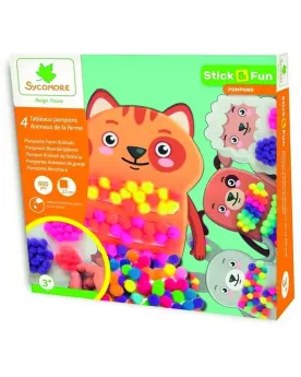 STICK AND FUN POMPONS ANIMAUX DE LA FERM  4 tableaux à décorer à l'...