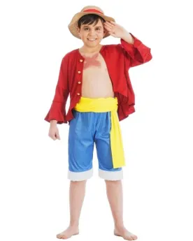 COST. ONE PIECE LUFFY 7/8 ANS  Veste, bermuda, ceinture et chapeau....