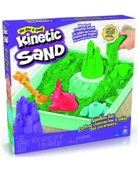 KINETIC SAND SAND BOX  454 grammes de sable coloré, 3 moules, 1 out...