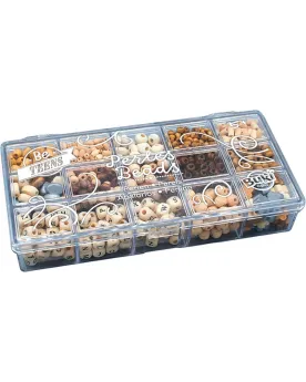 BOITE PERLES BOIS NATUREL  15 sortes de perles en bois pour créer d...