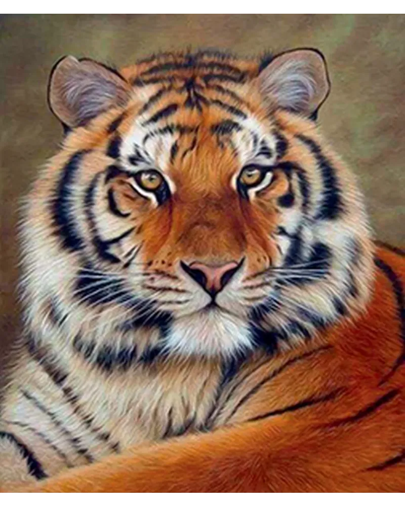 BRODERIE DIAMANT REGARD DE TIGRE + CHASS Une toile sur cadre avec l...