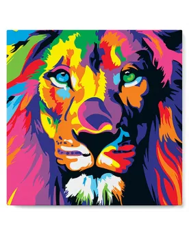BRODERIE DIAMANT LION POP ART + CHASSIS Une toile sur cadre avec le...