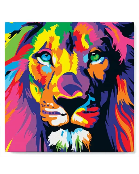 BRODERIE DIAMANT LION POP ART + CHASSIS Une toile sur cadre avec le...