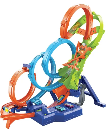 HOT WHEELS 4 LOOP CRASH Parcoure 4 loopings impressionnants et 1 zo...
