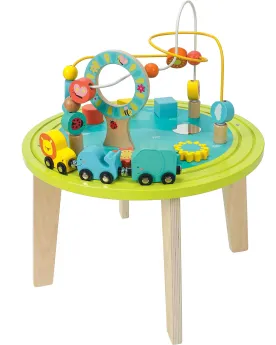 TABLE D'ACTIVITES EN BOIS  En bois. Bébé s'amuse en développant sa ...